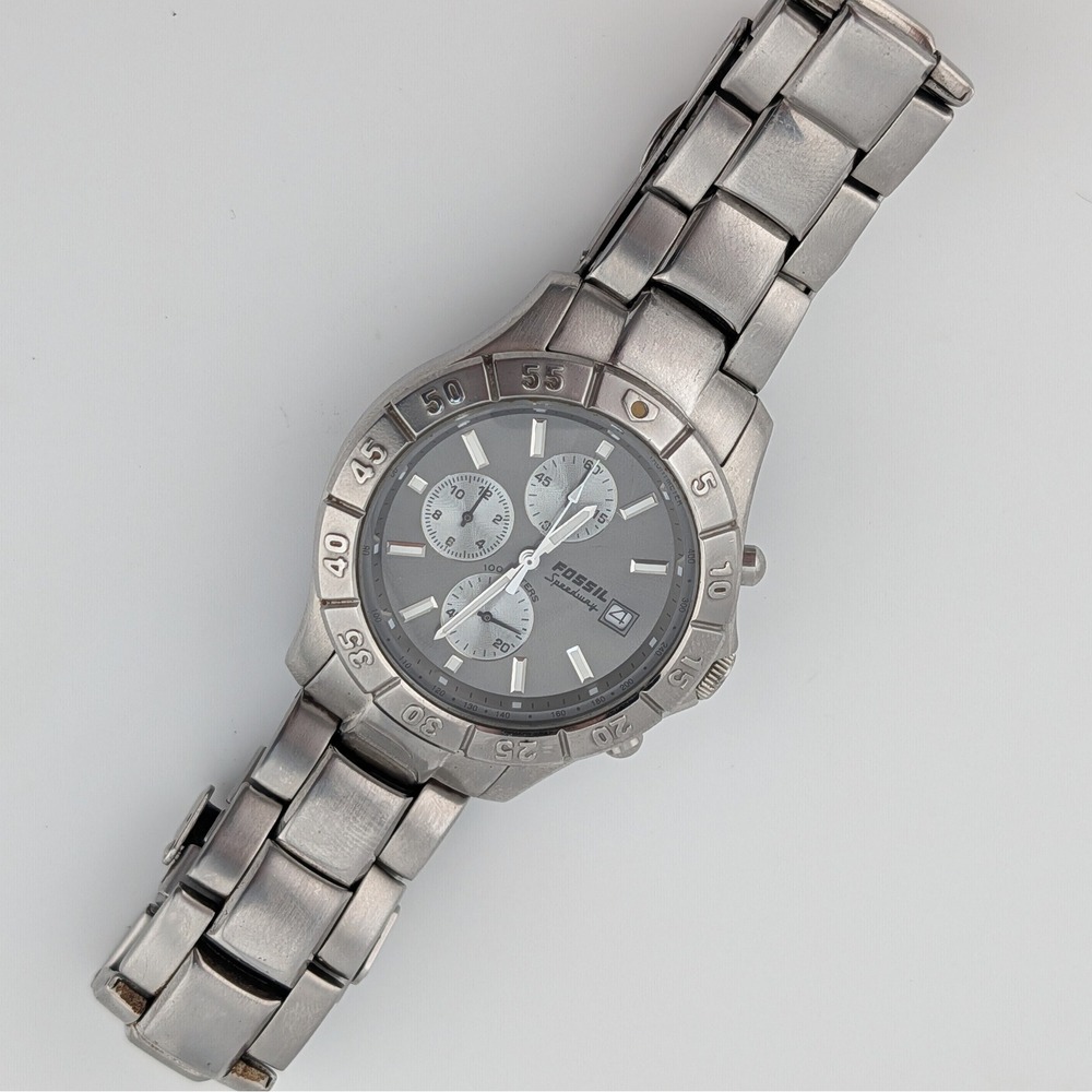 Fossil Speedway Chronograph Men's Watch Gray Dial Rotating Bezel 100M Date SS - Picture 9 of 11